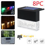 Waterproof New RGB LED Solar Light Step Fence Light - Black 8PC