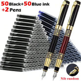 Metal Fountain Pen Stainless Steel Nib Replaceable Ink Retro Office Set - BlackBrown-100 ink / F