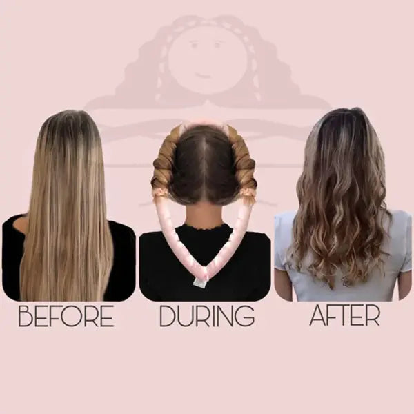 Heatless Curling Rod Polyester Headband for Soft Shiny Hair - Pink Black
