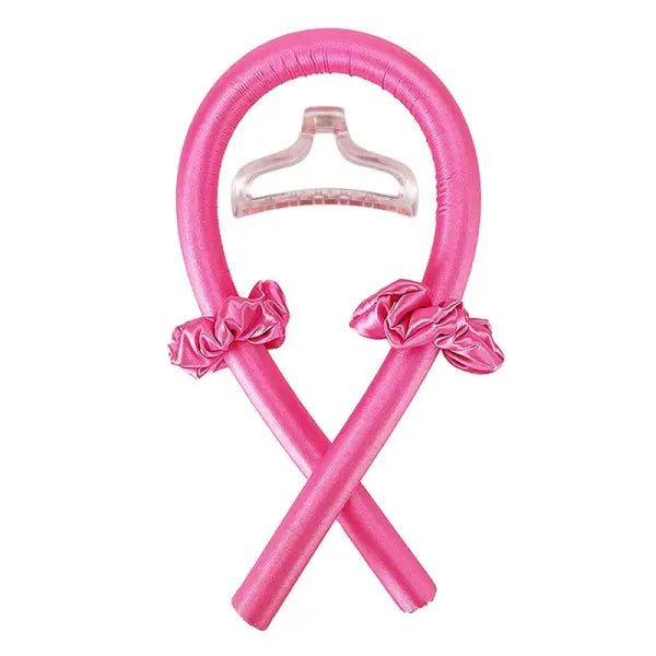 Heatless Curling Rod Polyester Headband for Soft Shiny Hair - Pink Black