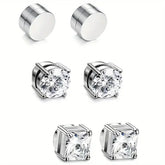 6MM Crystal Magnetic Stud Earrings – Non-Piercing Stainless Steel Punk Zircon 1–3 Pairs for Men