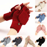 Knitted Thick Winter Gloves – Soft Fingerless Crochet Mittens Classic Solid Color Flip Cover