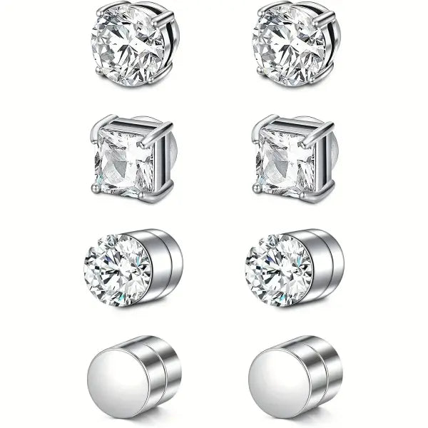 Crystal Strong Magnetic Ear Stud Clip Earrings for Men and Women