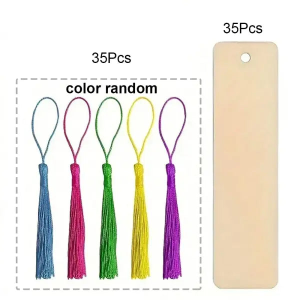 70pcs Wooden Blank Bookmarks and Unfinished Wood Tassels Set - 70Pcs Set