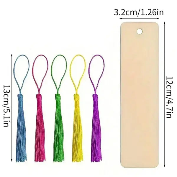 70pcs Wooden Blank Bookmarks and Unfinished Wood Tassels Set