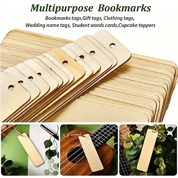 70pcs Wooden Blank Bookmarks and Unfinished Wood Tassels Set