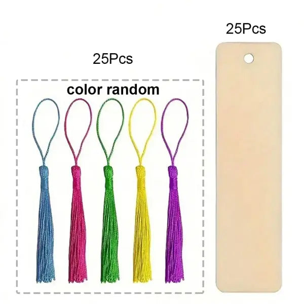 70pcs Wooden Blank Bookmarks and Unfinished Wood Tassels Set - 50Pcs Set