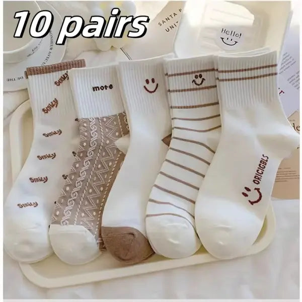 Women Cartoon Patterned Low Tube Socks - 10 pairs / One Size