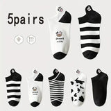 Women Cartoon Patterned Low Tube Socks - 5 Pairs 10 / One Size