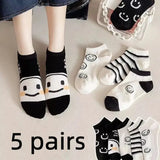Women Cartoon Patterned Low Tube Socks - 5 Pairs 9 / One Size