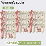 Women Cartoon Patterned Low Tube Socks - Random 50 pairs / One Size
