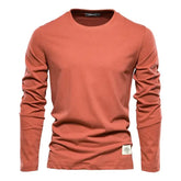 100% Cotton Men’s Long Sleeve T-Shirt – Solid Spring Casual Classic High-Quality Top