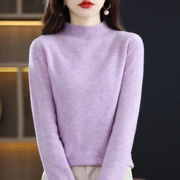 Womens Wool Mock Neck Pullover Sweater - jia hua zi ban gao / S