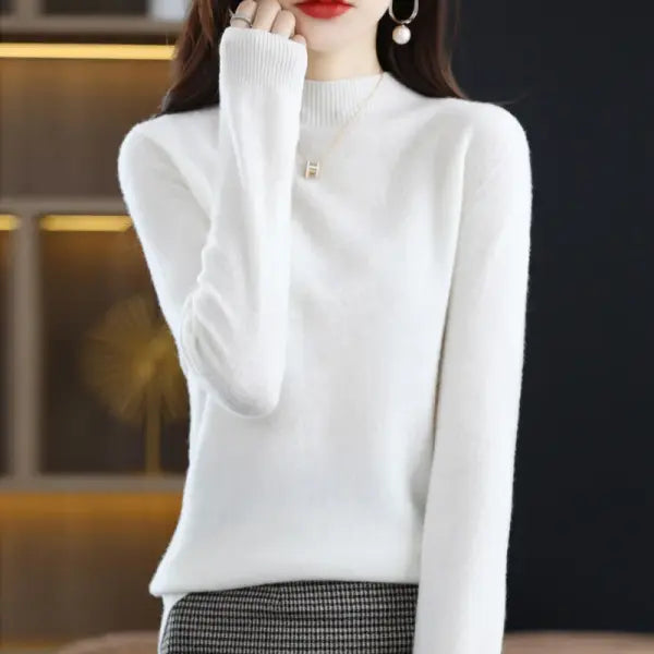 Womens Wool Mock Neck Pullover Sweater - bai ban gao / S