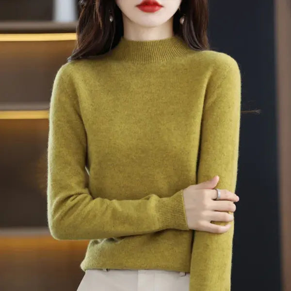 Womens Wool Mock Neck Pullover Sweater - jie mo huang bangao / L