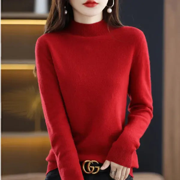 Womens Wool Mock Neck Pullover Sweater