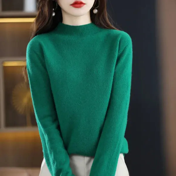 Womens Wool Mock Neck Pullover Sweater - shen lv ban gao / M
