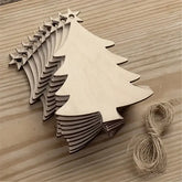 10Pcs Christmas Tree Shape Wooden Crafts Hanging Ornaments Unfinished Christmas Tree Pendant Decoration Wood Slices