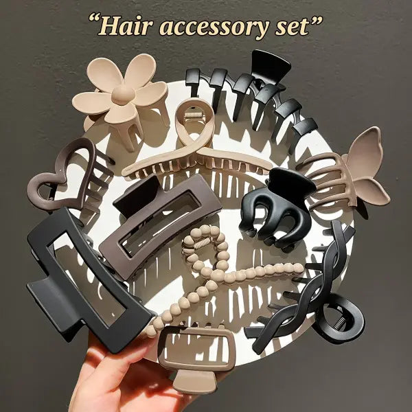 11pc Hair Shark Clip Set for Women (Frosted Plastic) Fashion Style - 11 pieces