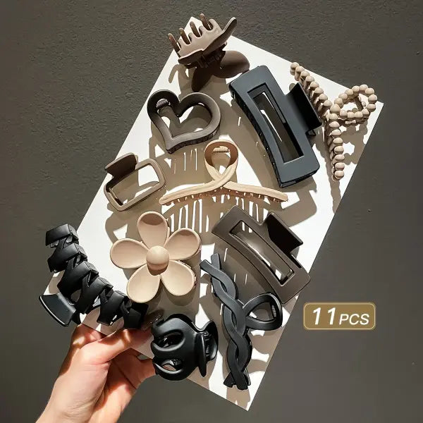11pc Hair Shark Clip Set for Women (Frosted Plastic) Fashion Style - 11 pieces