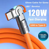 120W 7A Fast USB Type C Liquid Silicone Degree Rotation Elbow Cable
