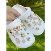 18pcs Fashionable Gold Tone Rhinestone Bear Shoe Boot Accessories Suitable For Clogs Garden Shoes Beach Shoes DIY