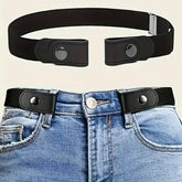 Buckle Free Elastic Waist Belt Canvas and PU Stretch for Jeans and Dresses