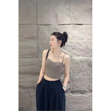 Knitted Yoga Gym Tank Bra Seamless Fixed Chest Padded Vest - Dark Grey / One Size