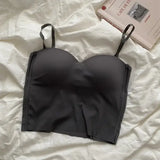 Knitted Yoga Gym Tank Bra Seamless Fixed Chest Padded Vest - Dark Grey / One Size