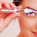 Eyebrow Hair Remove Tweezer Stainless Steel LED Precision Makeup Tool - Cross Striation