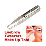 Eyebrow Hair Remove Tweezer Stainless Steel LED Precision Makeup Tool - Cross Striation