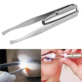 Eyebrow Hair Remove Tweezer Stainless Steel LED Precision Makeup Tool - Cross Striation