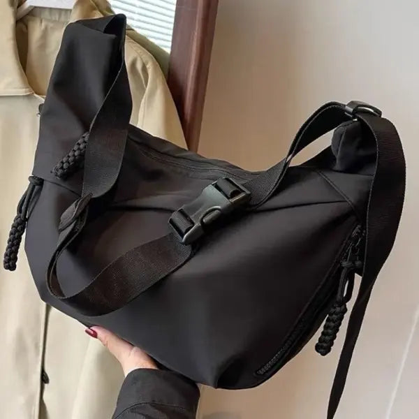 Classy Large Capacity TPU Single Shoulder Bag with Silt Pocket - Black