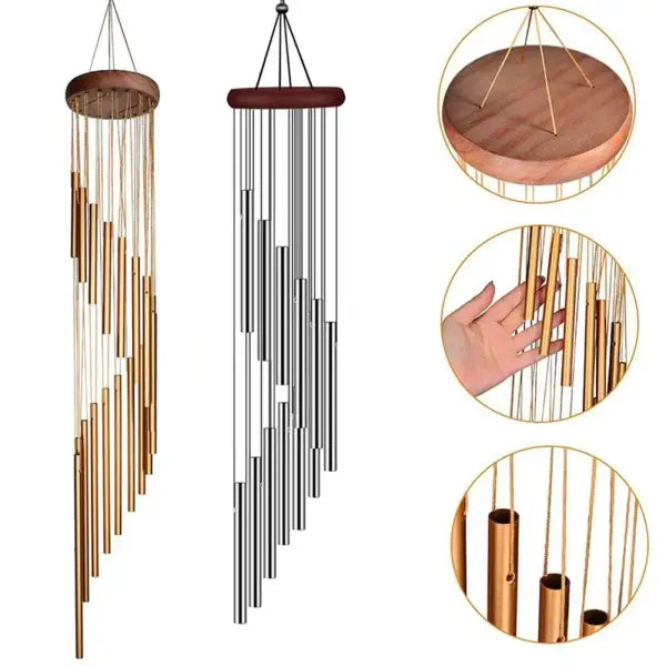 1piece 12 Tubes Aluminum Alloy Wind Chimes with Hook Gold/silver Bells for Outside Home Wedding Party Memorial