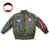Kids Topgun Patched MA-1 Bomber Jacket – Winter Flight Coat for Boys & Girls Ages 2–12