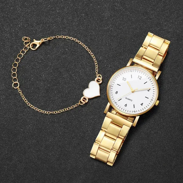 4PCS Fashion Arabic Dial Women’s Quartz Watch and Bracelet Set