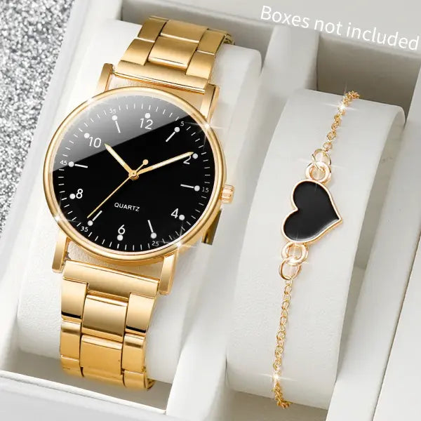 4PCS Fashion Arabic Dial Women’s Quartz Watch and Bracelet Set - 2PCS Black No Box