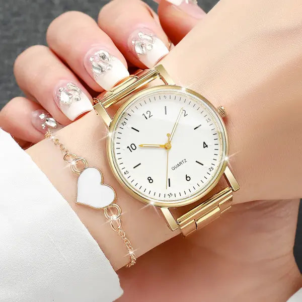4PCS Fashion Arabic Dial Women’s Quartz Watch and Bracelet Set