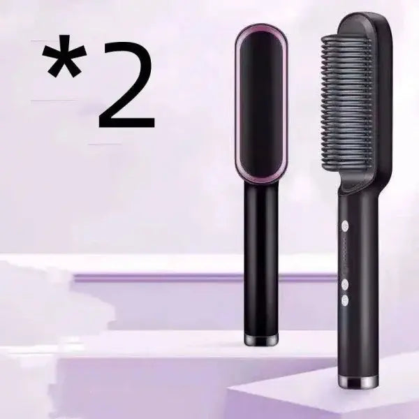 2 In 1 Hair Straightener Hot Comb with Negative Ion Technology - 2pcs A Black / US / With box - Hair Straightener