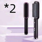 2 In 1 Hair Straightener Hot Comb with Negative Ion Technology - 2pcs A Black / US / With box - Hair Straightener