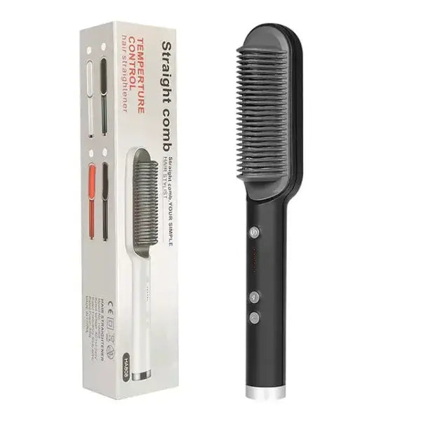2 In 1 Hair Straightener Hot Comb with Negative Ion Technology - 2pcs A Black / US / With box - Hair Straightener