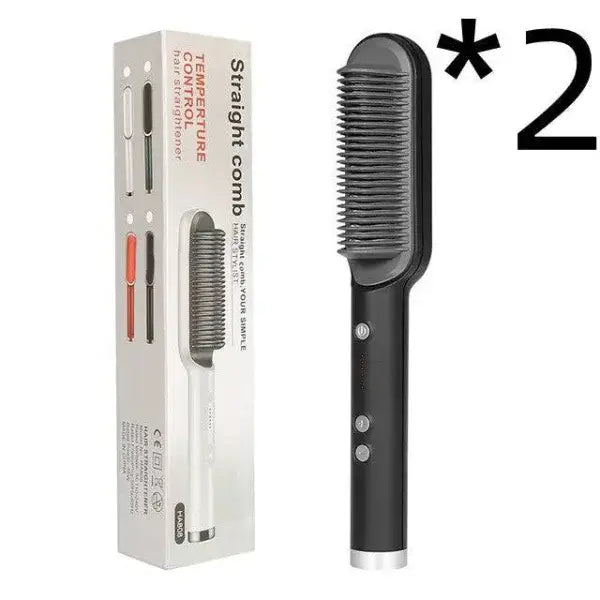 2 In 1 Hair Straightener Hot Comb with Negative Ion Technology - 2pcs A Black / US / With box - Hair Straightener