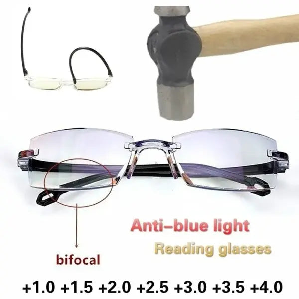 Rimless Reading Glasses Blue Light Bifocal Acrylic Rectangle 2 Pair