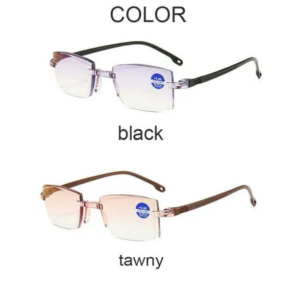 Rimless Reading Glasses Blue Light Bifocal Acrylic Rectangle 2 Pair - 2 pairs / +350