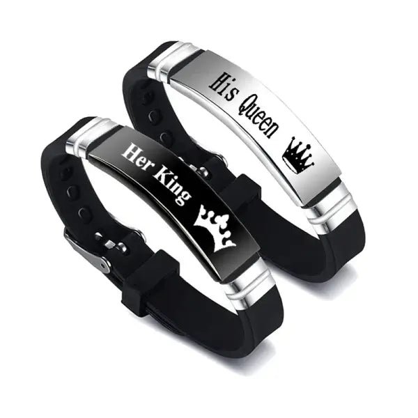 His Queen Her King Couple Bracelet Stainless Steel Set - 7