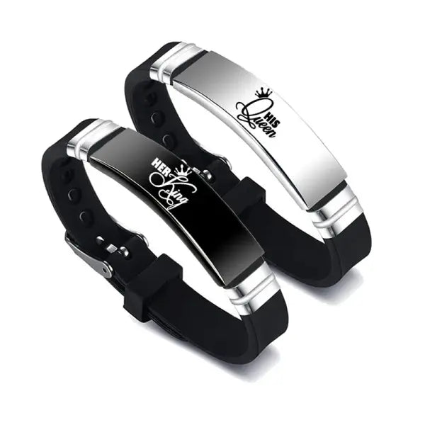 His Queen Her King Couple Bracelet Stainless Steel Set - 3