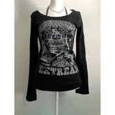 Women’s 2000s Gothic Vintage Long Sleeve T-Shirt – Punk Grunge Graphic Harajuku Y2K Streetwear Top - 554 Black 1 / M