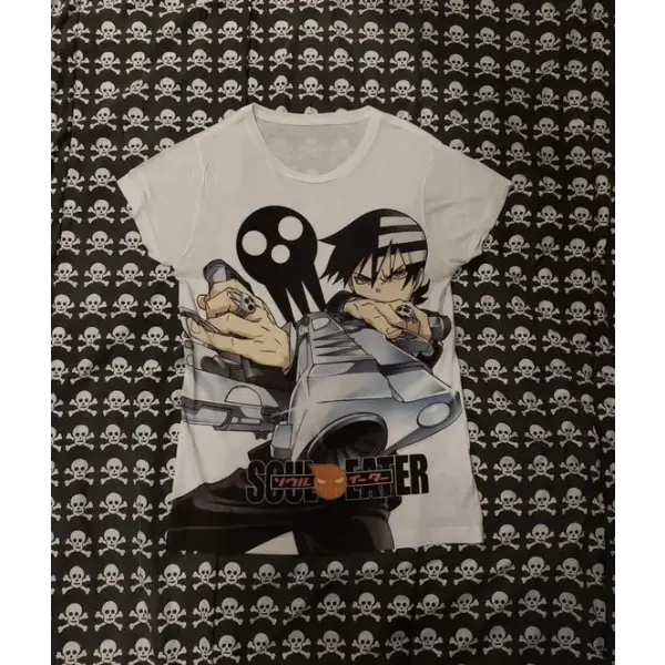Women’s 2000s Gothic Y2K Crop Top – Kawaii Grunge Baby Tee Vintage Graphic T-Shirt - WHITE / S