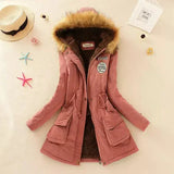 2024 New Autumn Winter Women Cotton Jacket Padded Casual Slim Coat Emboridery Hooded Parkas Wadded Warm Overcoat - Dark