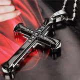 Male crystal cross zirconia stainless steel necklace with mood tracker - Black